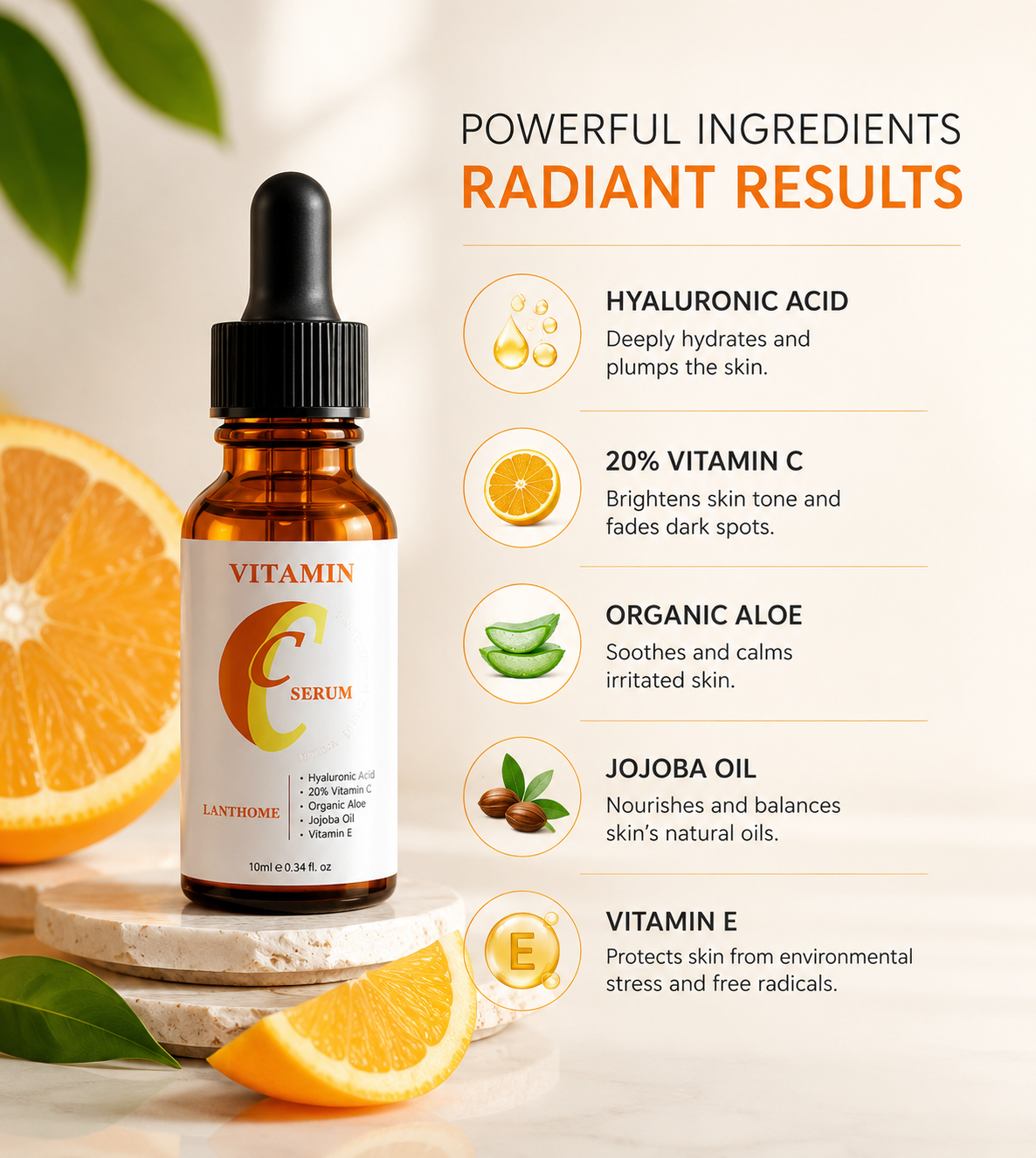 Vitamin C Face Serum with Hyaluronic Acid | Brightening & Hydrating